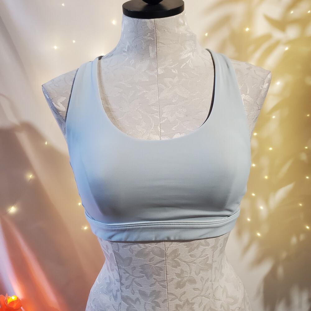 Athleta Ultimate SuperSonic Racerback Light Blue Sports Bra Womens Size XS Gym